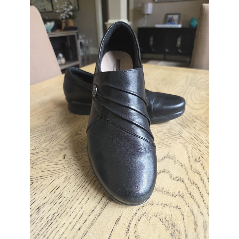 Clarks Women's Hope Roxanne Side elastic Slip On Mule leather Shoes size 10M Blk